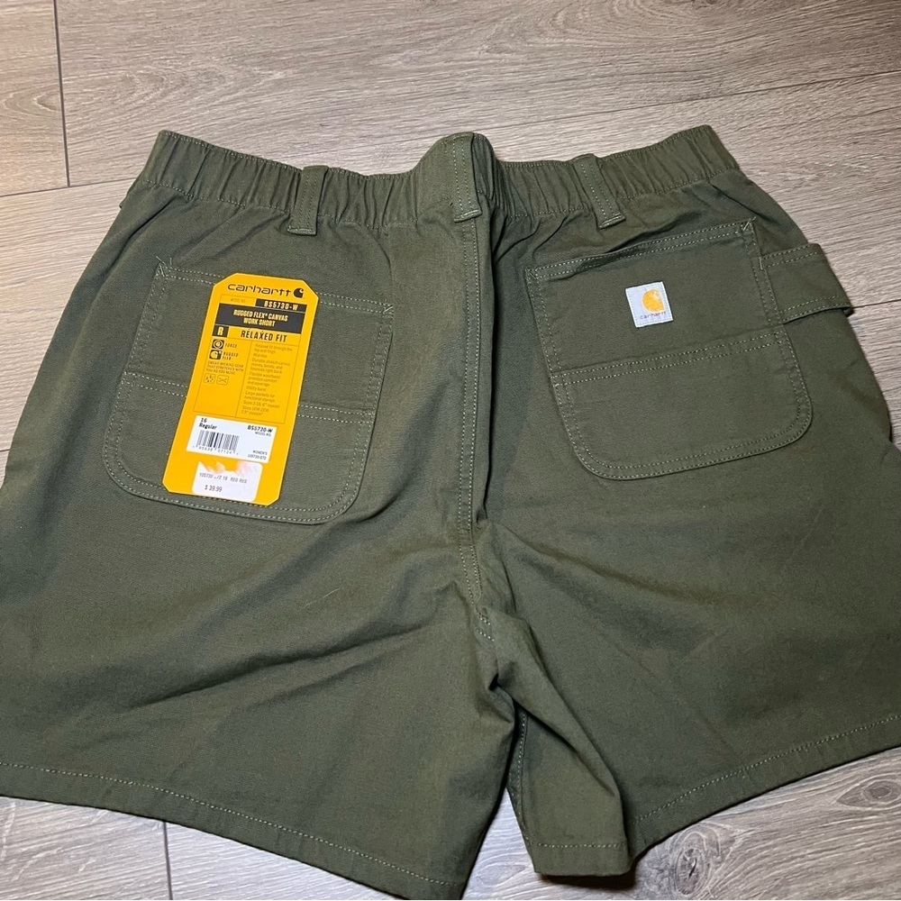 NWT Carhartt Women’s Rugged Flex Canvas Work Short Relaxed Fit Basil - Picture 11 of 15